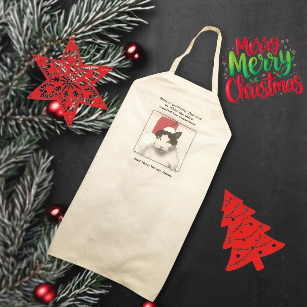 Funny Cat Christmas Apron Holiday Baking Apron Cute Santa Cat